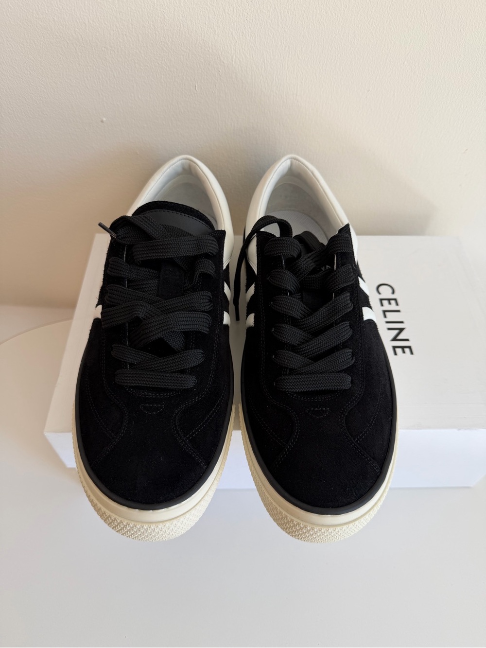 Celine Black and White Suede Low-Top Sneakers